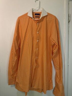 Ralph Lauren Purple Label Style Orange Striped Luxury Dress Shirt - 16.5
